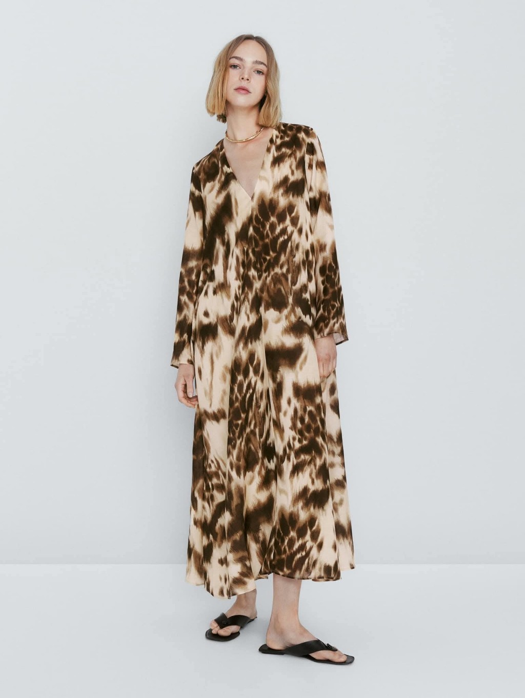Massimo Dutti Brown Long Sleeve Maxi Dress, Size 6, Linen - Viscose Brand